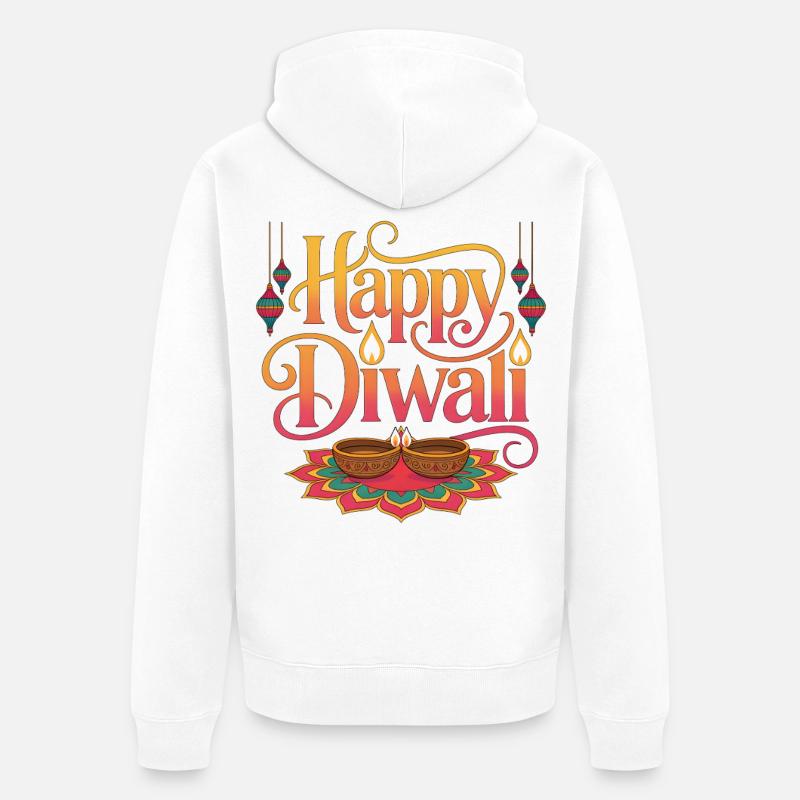 Joyeux Diwali Lumières Rangoli - Veste à capuche bio Premium Unisexe - blanc