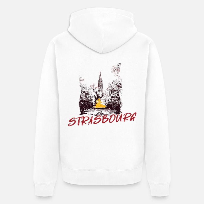 Cathédrale de Strasbourg – Illustration duotone - Veste à capuche bio Premium Unisexe - blanc