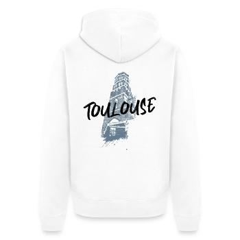 Illustration monochrom Toulouse Saint-Nicolas - Unisex Premium Bio Zip Hoodie - Weiß - Hinten - Thijin (182cm)