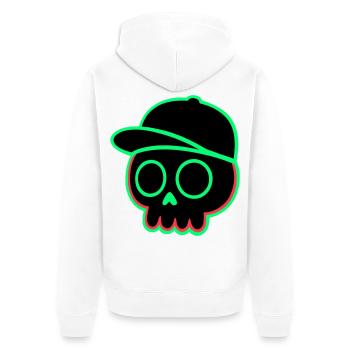 Neon Schädel Cap - Unisex Premium Bio Zip Hoodie - Weiß - Hinten - Thijin (182cm)