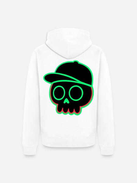 Neon Skull Cap - Unisex Premium Organic Zip Hoodie - white