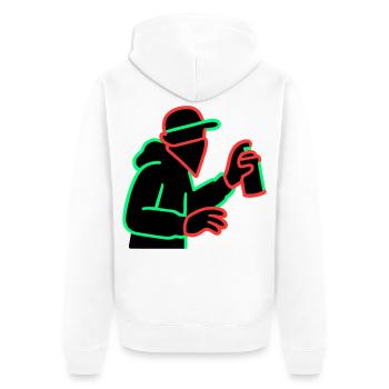 Neon Graffiti Sprayer Silhouette - Unisex Premium Organic Zip Hoodie - white - Back - Thijin (182cm)