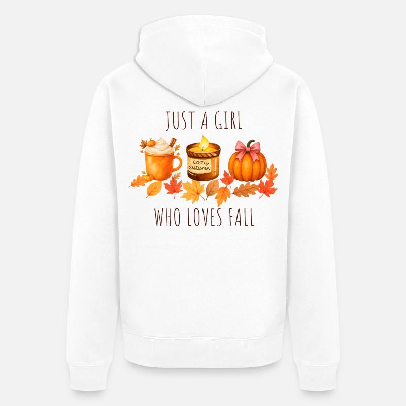 Nur ein Mädchen das Herbst liebt - Unisex Premium Bio Zip Hoodie - Weiß