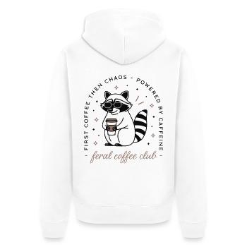 Raccoon drinking coffee club funny sarcastic humor - Unisex Premium Organic Zip Hoodie - white - Back - Thijin (182cm)
