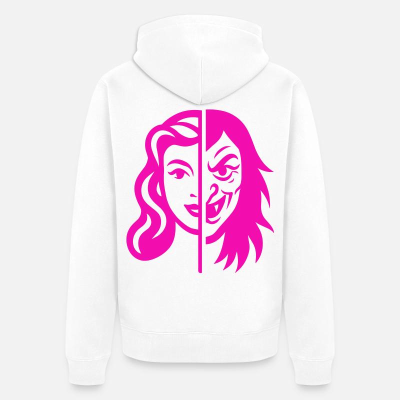 Split Face Kontrast - Unisex Premium Bio Zip Hoodie - Weiß