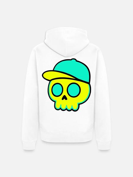 Neon Schädel Cap Streetwear - Unisex Premium Bio Zip Hoodie - Weiß