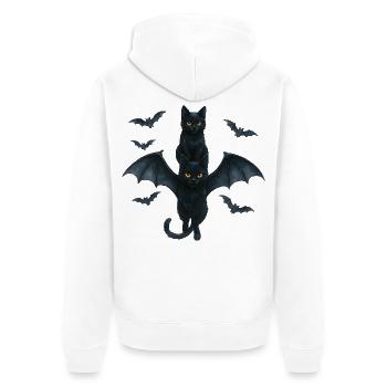 Black Cats with Bat Wings Halloween - Unisex Premium Organic Zip Hoodie - white - Back - Thijin (182cm)