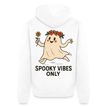 Spooky Vibes Only Cute Ghost Halloween Fun - Unisex Premium Organic Zip Hoodie - white - Back - Thijin (182cm)