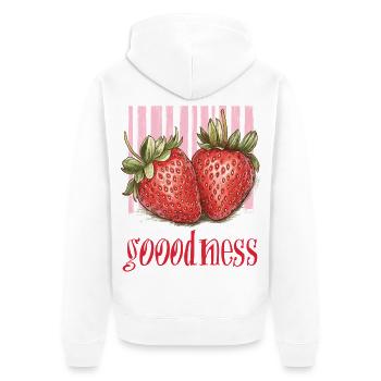 Erdbeere - goodness - Unisex Premium Bio Zip Hoodie - Weiß - Hinten - Thijin (182cm)