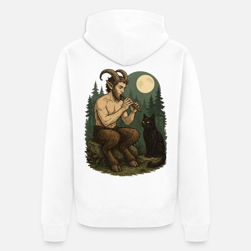 Nuit Forêt Démon Flûte Faune - Veste à capuche bio Premium Unisexe - blanc