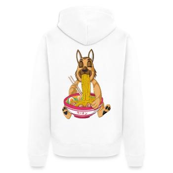 Berger allemand mangeant des ramen - Veste à capuche bio Premium Unisexe - blanc - Dos - Thijin (182cm)