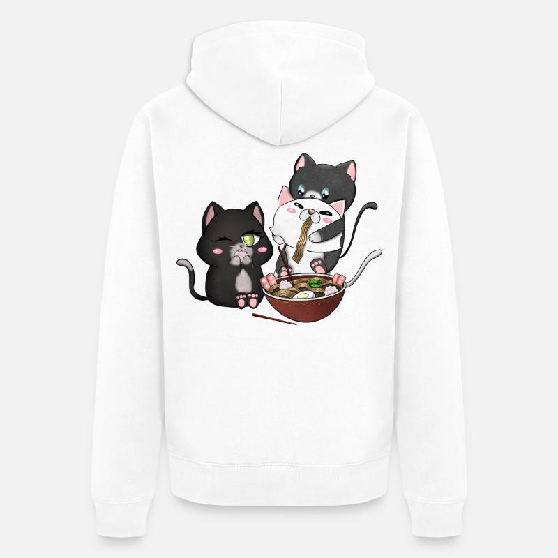 chats mangeant des ramen - Veste à capuche bio Premium Unisexe - blanc