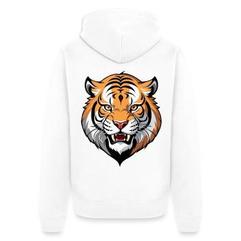 Tiger Head Graphic Tribal Style - Unisex Premium Organic Zip Hoodie - white - Back - Thijin (182cm)