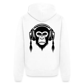 Motionless Affenkopf Calm Beat Edition Shirt - Unisex Premium Bio Zip Hoodie - Weiß - Hinten - Thijin (182cm)