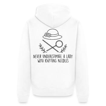 Miss Marple Unterschätze niemals eine Dame - Unisex Premium Bio Zip Hoodie - Weiß - Hinten - Thijin (182cm)