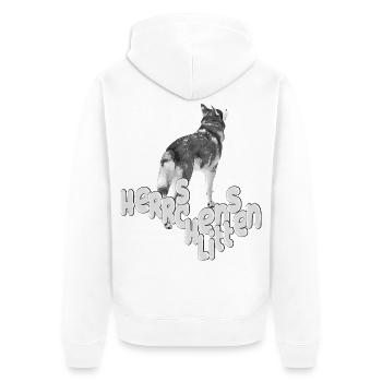 Master's Sled Dog with Word Illustration - Unisex Premium Organic Zip Hoodie - white - Back - Thijin (182cm)