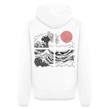 Nachtsonne über Wellen auf dem Ozean - Unisex Premium Bio Zip Hoodie - Weiß - Hinten - Thijin (182cm)
