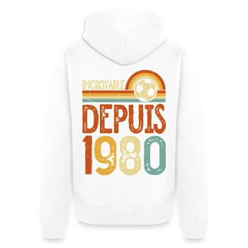 Incroyable Depuis 1980 Football Vintage - Veste à capuche bio Premium Unisexe - blanc - Dos - Thijin (182cm)
