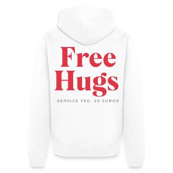 Funny Statement - Câlins gratuits Frais de service : 10Euro - Veste à capuche bio Premium Unisexe - blanc - Dos - Thijin (182cm)