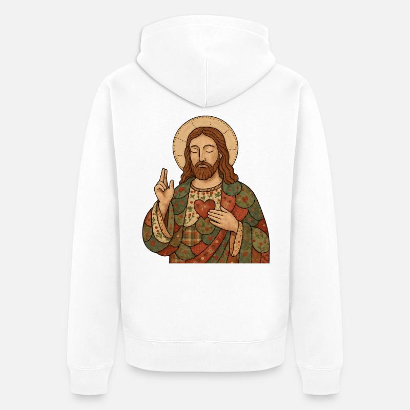 Patchwork de Noël Jésus - Veste à capuche bio Premium Unisexe - blanc