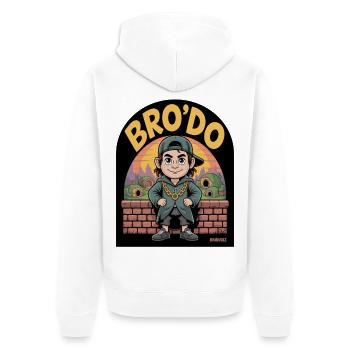 BRO'DO mit dem einen Ring Cartoon-Kind im Ghetto - Unisex Premium Bio Zip Hoodie - Weiß - Hinten - Thijin (182cm)