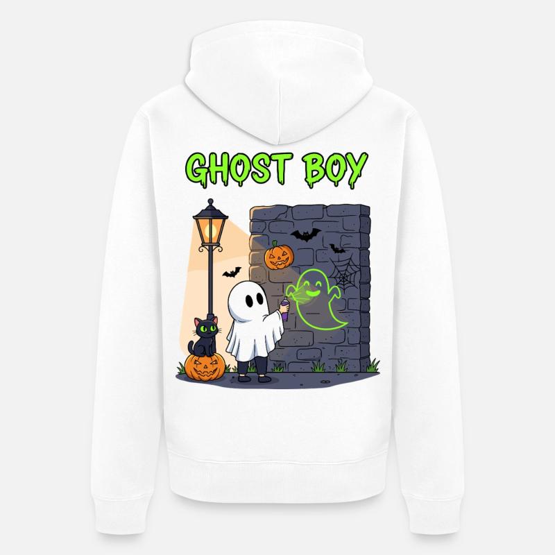 Ghost Boy Halloween Graffiti - Veste à capuche bio Premium Unisexe - blanc