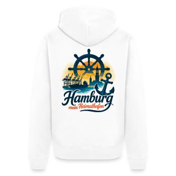 Hamburg Mein Heimathafen Stadt Silhouette Geschenk - Unisex Premium Bio Zip Hoodie - Weiß - Hinten - Thijin (182cm)