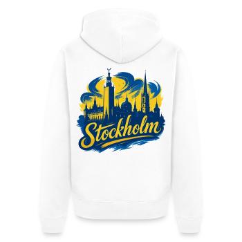 Stockholm Jaune Bleu Capitale Suède Cadeau - Veste à capuche bio Premium Unisexe - blanc - Dos - Thijin (182cm)