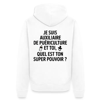 Super power childcare - Unisex Premium Organic Zip Hoodie - white - Back - Thijin (182cm)