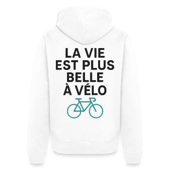 Life Is More Beautiful On Bike Cycling Humor - Unisex Premium Organic Zip Hoodie - white - Back - Thijin (182cm)