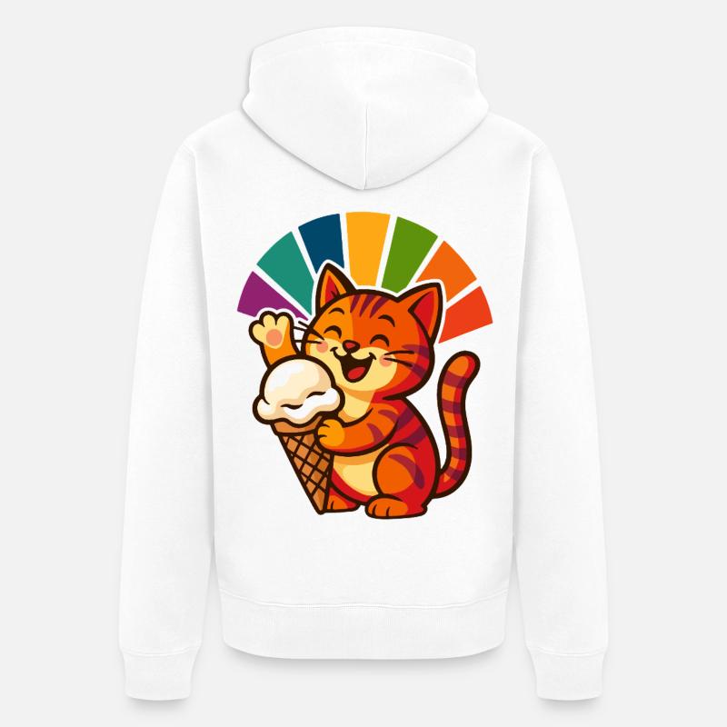 Regenbogen Katze Eisbecher Freude - Unisex Premium Bio Zip Hoodie - Weiß