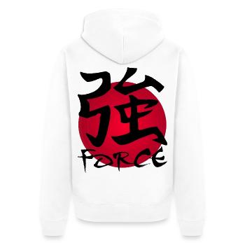 Das Wort Kraft auf Japanisch (schwarz) - Unisex Premium Bio Zip Hoodie - Weiß - Hinten - Thijin (182cm)