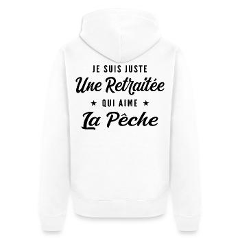 Retraitée Pêcheuse Humour Cadeau Retraite - Veste à capuche bio Premium Unisexe - blanc - Dos - Thijin (182cm)