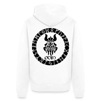 God Odin and Black Viking Runes - Unisex Premium Organic Zip Hoodie - white - Back - Thijin (182cm)