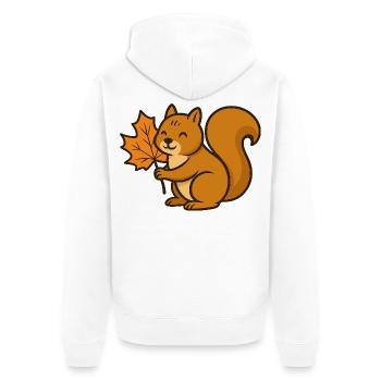 Cute Squirrel with Autumn Leaf Cartoon - Unisex Premium Organic Zip Hoodie - white - Back - Thijin (182cm)