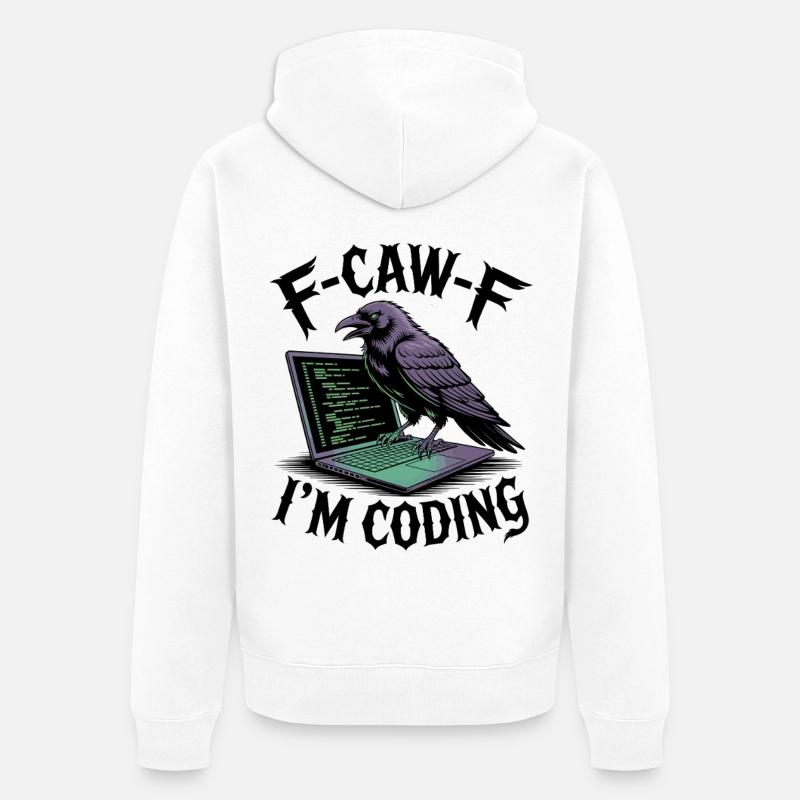 RabenCoder: Code Raven am Laptop - Unisex Premium Bio Zip Hoodie - Weiß