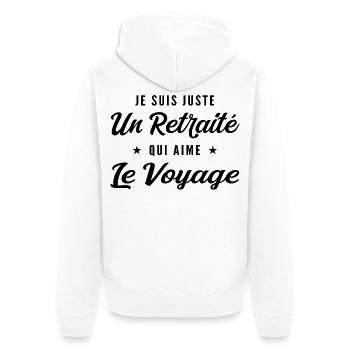 Retraité Voyageur Humour Cadeau Retraite - Veste à capuche bio Premium Unisexe - blanc - Dos - Thijin (182cm)