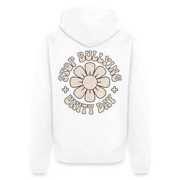 Gegen Mobbing Harmonie Zusammenhalt Botschaft - Unisex Premium Bio Zip Hoodie - Weiß - Hinten - Thijin (182cm)
