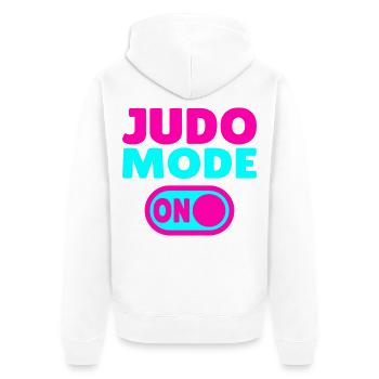 Judo Mode ON – Stärke, Disziplin & Kampfgeist - Unisex Premium Bio Zip Hoodie - Weiß - Hinten - Thijin (182cm)