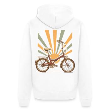 Polnisches Retro-Fahrrad mit Sonnenaufgangsstrahlen - Unisex Premium Bio Zip Hoodie - Weiß - Hinten - Thijin (182cm)