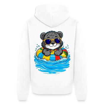 Kleines Kätzchen mit buntem Schwimmreifen - Unisex Premium Bio Zip Hoodie - Weiß - Hinten - Thijin (182cm)