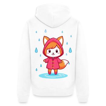 Kleiner Chibi-Fuchs im Regenmantel - Unisex Premium Bio Zip Hoodie - Weiß - Hinten - Thijin (182cm)