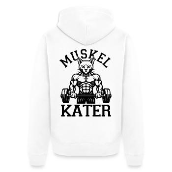 Muskelkater - Kraftsport - Katze - Spruch - Unisex Premium Bio Zip Hoodie - Weiß - Hinten - Thijin (182cm)