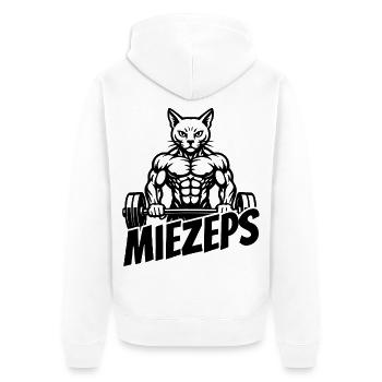 Miezeps - Muskelkater - Katze - Spruch - Unisex Premium Bio Zip Hoodie - Weiß - Hinten - Thijin (182cm)