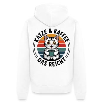 Katze und Kaffee das reicht - Unisex Premium Bio Zip Hoodie - Weiß - Hinten - Thijin (182cm)