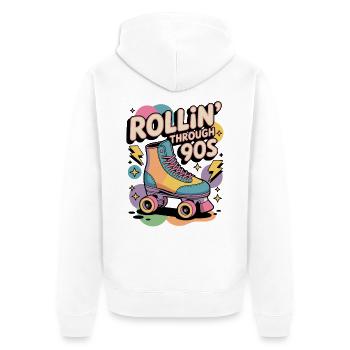 90s Retro – Rollin' Through the 90s - Unisex Premium Organic Zip Hoodie - white - Back - Thijin (182cm)