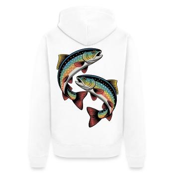 Two jumping trout - Unisex Premium Organic Zip Hoodie - white - Back - Thijin (182cm)