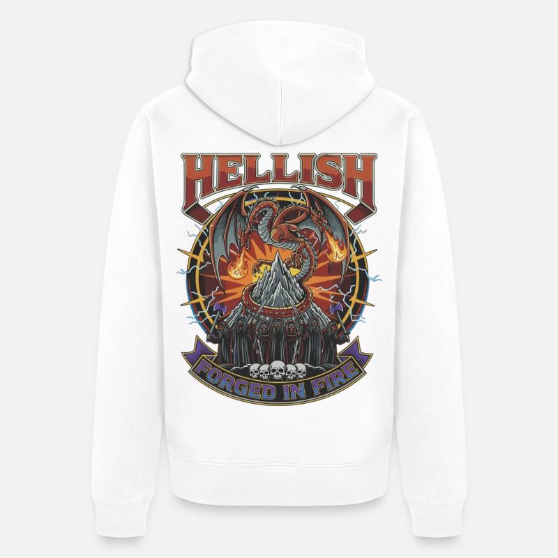 Forgé dans le feu infernal - Veste à capuche bio Premium Unisexe - blanc