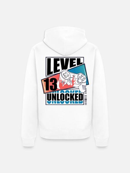 Flammen Gamepad Retro 13 Jahre alt Bestseller - Unisex Premium Bio Zip Hoodie - Weiß