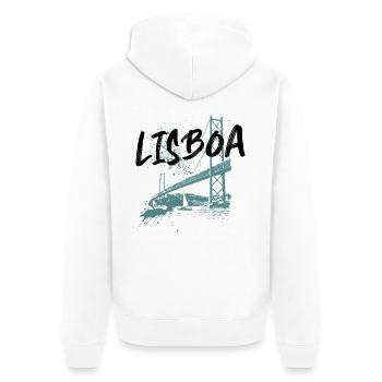 Pont 25 Avril à Lisbonne, illustration bleue - Veste à capuche bio Premium Unisexe - blanc - Dos - Thijin (182cm)